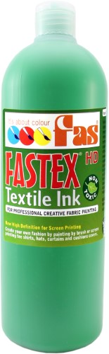 Vibrant green heat set textile ink in 1 litre, perfect for smooth, multi-layered fabric prints on absorbent materials.