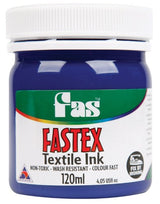 Fas Textile Ink 120ml in blue for vibrant, durable fabric designs, perfect for DIY projects and professional art.