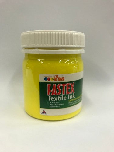 Bright 120ml Fas Textile Ink in Lemon, perfect for creating vibrant, durable designs on various fabrics.