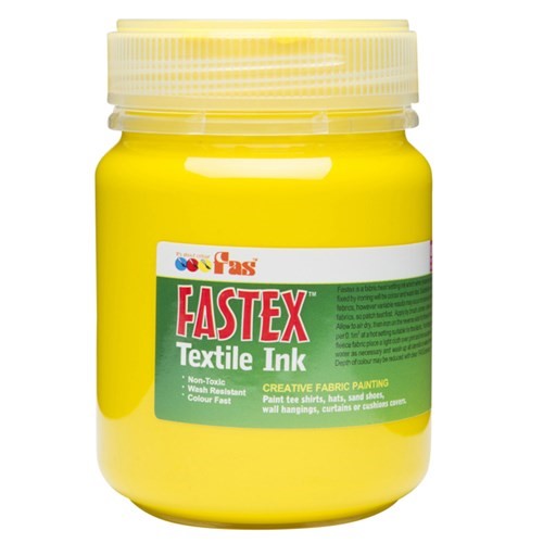 Vibrant 250ml yellow textile ink for fabric projects, offering colorfastness and durability for DIY designs.