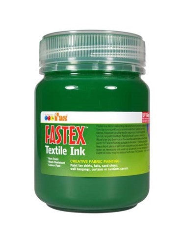 Vibrant green heat set textile ink in a 250ml bottle, ideal for creating durable fabric prints and custom designs.