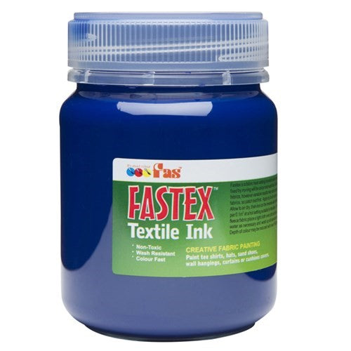 Vibrant blue 250ml heat set ink for fabric crafting, ensuring colorfastness and durability for custom designs.