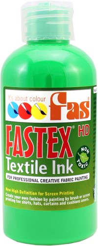 Vibrant Fluo Green 250ml heat set textile ink, ideal for screen printing and fabric projects with high colorfastness.