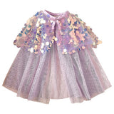 Holographic purple sequin mermaid shell cape, 49cm, perfect for dress-up, Halloween, or ocean-themed parties.