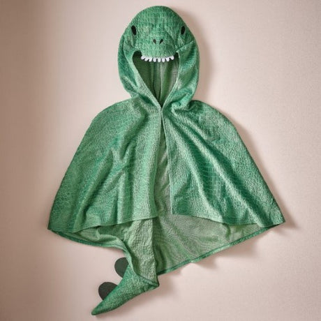 Vibrant green dinosaur cape for kids aged 3-8, perfect for imaginative play and dress-up adventures.