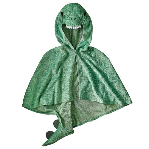 Bright green dinosaur cape for kids aged 3-8, perfect for dress-up, imaginative play, and themed events.