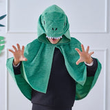 Vibrant green dinosaur cape for kids aged 3-8, perfect for imaginative play and themed dress-up adventures.