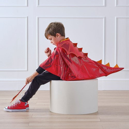 Vibrant red dragon cape for kids, 50.5cm, perfect for dress-up, imaginative play, and special occasions.