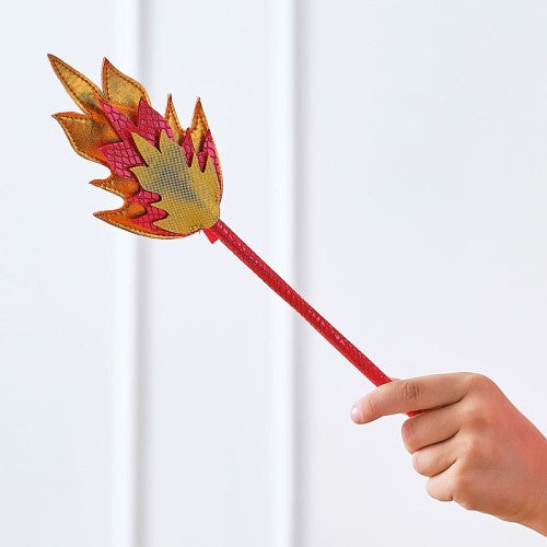 Red dragon wand with intricate design, perfect for themed parties and enhancing costumes for young adventurers and sorcerers.