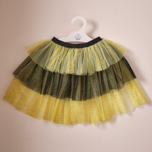 Vibrant black and yellow bumblebee tutu costume for kids aged 3-5, perfect for parties and dress-up play.