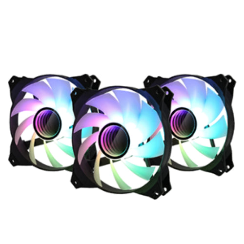 Three 120mm ARGB fans featuring an infinity mirror design, delivering efficient cooling and stunning visuals for PC builds.