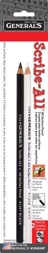 Scribe All Black & White (2pc Blister) grease pencils for marking on various surfaces; water-soluble, easy to clean.