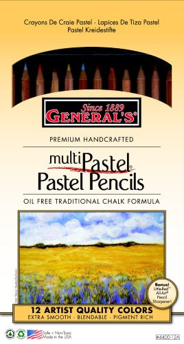 Vibrant set of 12 pastel chalk pencils, crafted with artist pigments and cedar wood for smooth, blendable creations.