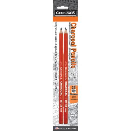 Premium 2B charcoal pencils in a blister pack, ideal for sketching, drawing, and mixed media art with a rich black formula.