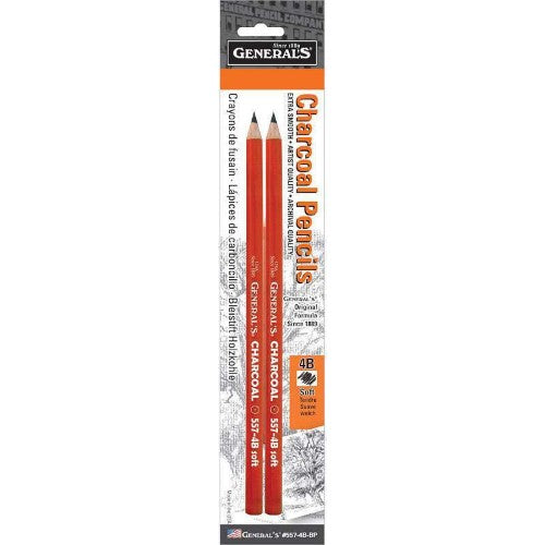 Handcrafted 4B charcoal pencils in a 2pc blister, perfect for rich, smooth drawings, shading, and mixed media art.