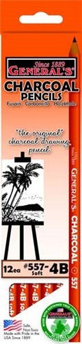 Extra smooth 557 Charcoal Pencils 4B for rich black sketches, crafted from durable Incense Cedar wood. Perfect for artists.