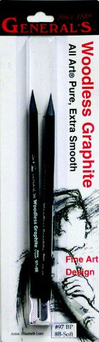 Woodless Graphite Pencil 8B in sleek black with sharpener, ideal for detailed and bold artistic expression.