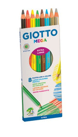 Vibrant Giotto Mega Pencils Box of 8 with 3.3 mm lead, wood-free design, ideal for smooth coloring and creativity.