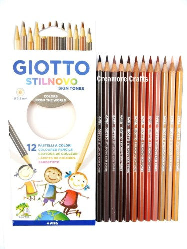 Hexagonal Giotto Stilnovo skin tone pencils set of 12, offering intense colors and easy sharpening for realistic artwork.