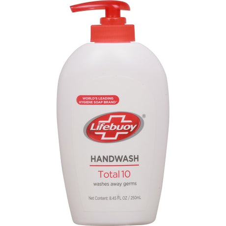 Lifebuoy Handwash Total10 250ml (6 Pack) for effective germ elimination and gentle skin care, promoting hand hygiene.