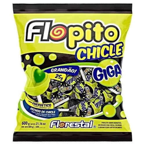 Bright yellow Flopito lollipops in a 24-pack, offering a zesty burst of sweetness and energy for any occasion.