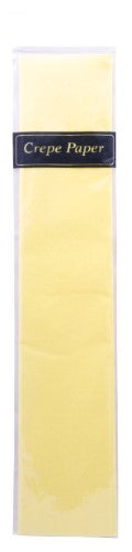 Vibrant yellow crepe paper roll (50cm x 2m) ideal for crafts, decorations, and floral arrangements.