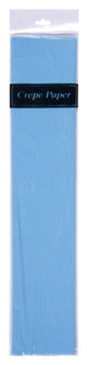 Light blue crepe paper roll (50cm x 2m) ideal for crafts, decorations, and floral designs for various celebrations.