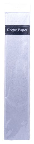 Premium silver crepe paper roll (50cm x 2m) for versatile crafting, perfect for decorations and elegant floral designs.