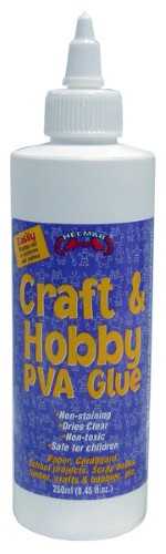 Bottle of Helmar Craft & Hobby PVA Glue 250ml, versatile, quick-drying adhesive for various crafting and DIY projects.