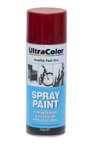 Ultracolor 250g Claret Spray Paint can, featuring adjustable nozzle for versatile application with a high gloss, vibrant finish.