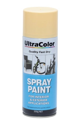 Ultracolor 250g Heritage Cream spray paint can with adjustable nozzle, showcasing a rich cream color for versatile applications.