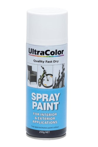 Ultracolor 250g Undercoat White spray paint for a high-gloss finish, adjustable nozzle for precise application.