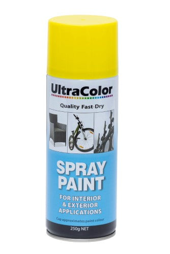 Bright Buttercup (Primrose) spray paint for vibrant, high gloss finishes in DIY and art projects, featuring an adjustable nozzle.