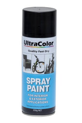 Ultracolor 250g Satin Black spray paint offers fast-drying, lead-free coverage for a sophisticated finish on various surfaces.