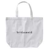 Elegant white cotton canvas tote bag for bridesmaids, perfect for hen parties and celebrations, measuring 55cm x 71cm.