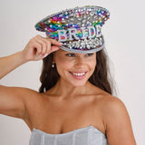 Multi-coloured embellished hen party bride hat for modern brides, perfect for celebrations and stylish photo opportunities.