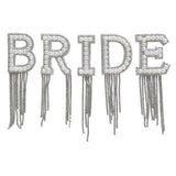 Vibrant 'Bride' patches for hen parties, perfect for personalizing outfits with a whimsical touch.