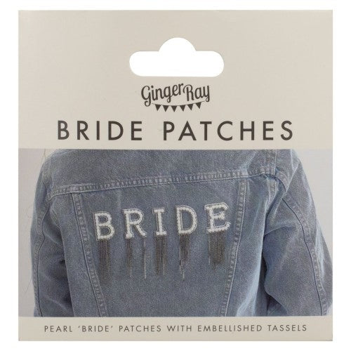 Vibrant 'Bride' letter patches for hen parties, perfect for personalizing attire and creating memorable celebrations.