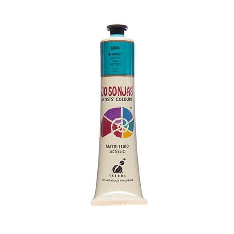 Vibrant Jo Sonja's 75ml Aqua acrylic paint tube, ideal for artists seeking quality, versatility, and a matte finish.