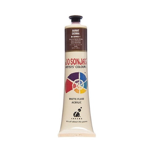 Jo Sonja's 75ml Burnt Sienna Acrylic Paint bottle, showcasing its rich earthy hue for versatile artistic applications.