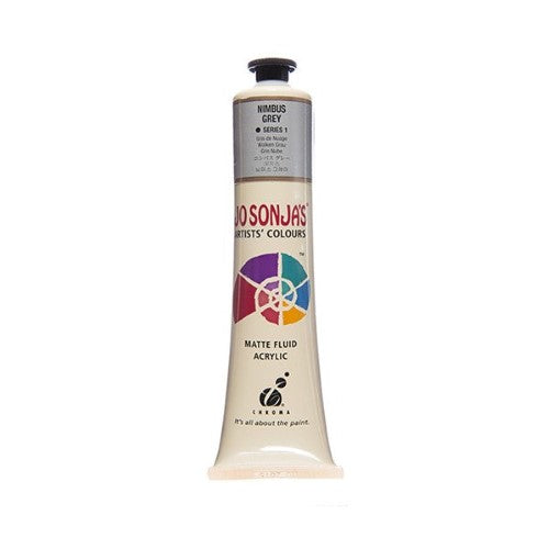 Jo Sonja's 75ml Nimbus Grey Acrylic Paint offers water-resistant, velvet matte finish with superior handling for versatile artistic applications.