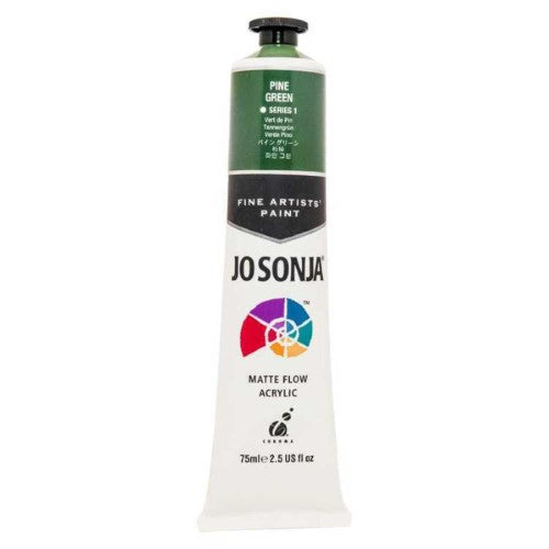 75ml Pine Green acrylic paint by Jo Sonja, featuring vibrant opacity and a luxurious velvet matte finish for versatile applications.