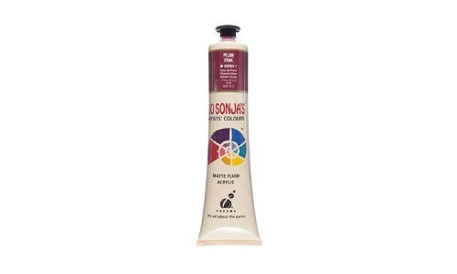 Acrylic paint in vibrant Plum Pink, offering opacity, velvet matte finish, and water resistance for diverse artistic applications.