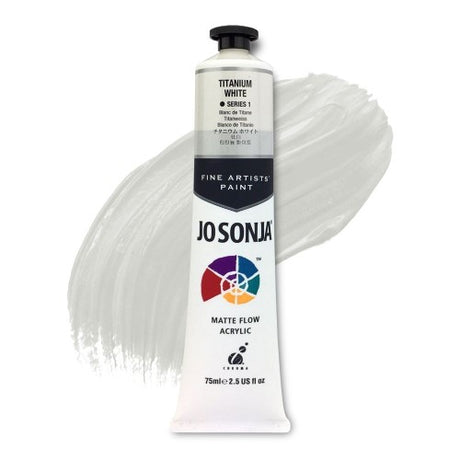 Jo Sonja's 75ml Titanium White Acrylic Paint in a sturdy tube, featuring exceptional opacity and a durable matte finish.