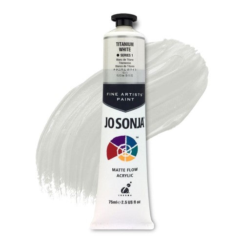 Jo Sonja's 75ml Titanium White Acrylic Paint in a sturdy tube, featuring exceptional opacity and a durable matte finish.