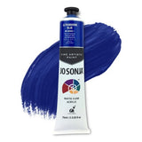 Acrylic paint in vibrant ultramarine blue, designed for artists with a velvet matte finish and water-resistant qualities.