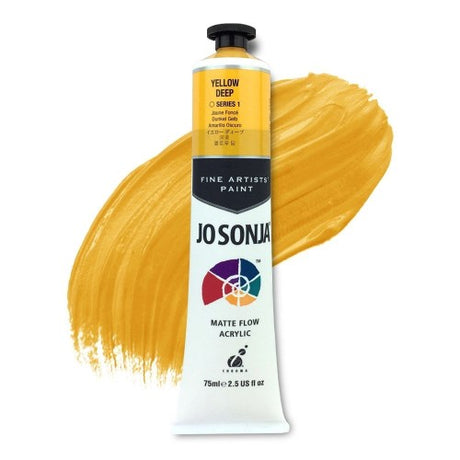 Jo Sonja's 75ml Yellow Deep Acrylic Paint, vibrant and water-resistant, ideal for artists seeking durability and versatility.