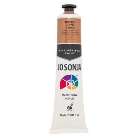 Acrylic paint in Burnished Copper, 75ml, offering rich color, matte finish, and versatility for various artistic applications.