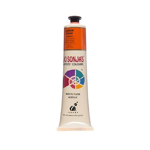 Vibrant 75ml Cadmium Orange acrylic paint by Jo Sonja, offering excellent opacity and a matte finish for diverse artistic techniques.