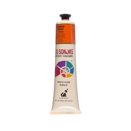 Vibrant 75ml Cadmium Orange acrylic paint by Jo Sonja, offering excellent opacity and a matte finish for diverse artistic techniques.